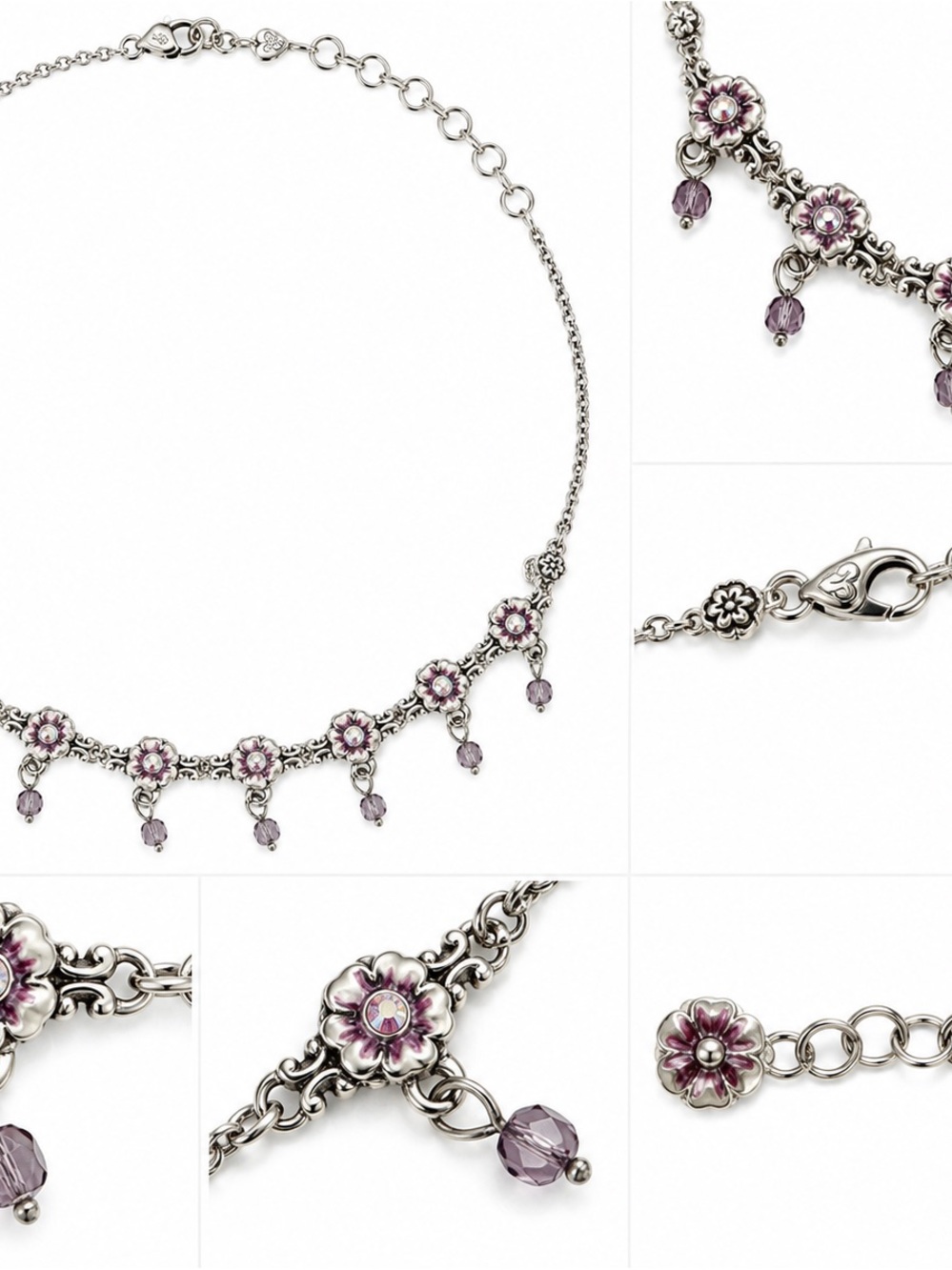 Brighton Silver-Tone Necklace with Lilac Flower Drops
